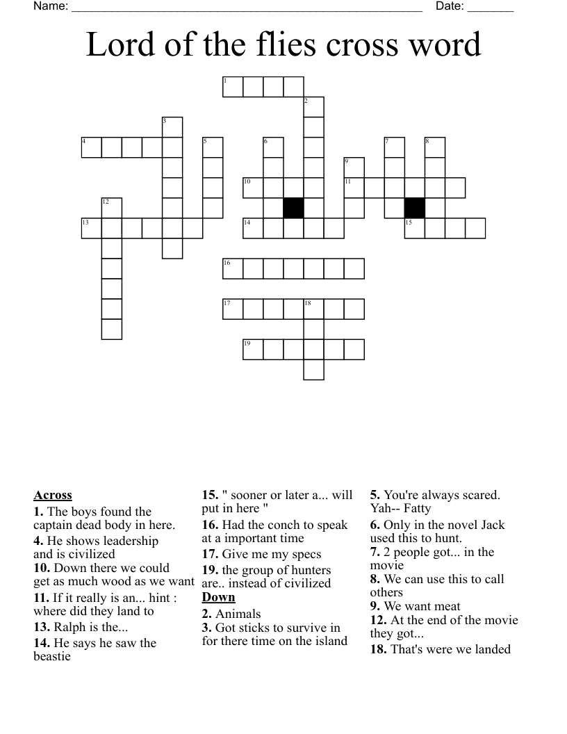 Lord of the flies cross word 
