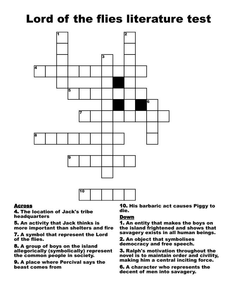 Lord of the flies literature test  Crossword