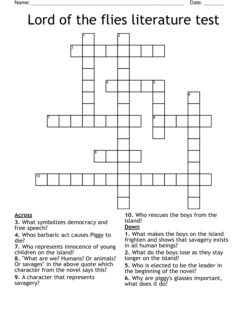 Lord of the flies literature test  Crossword