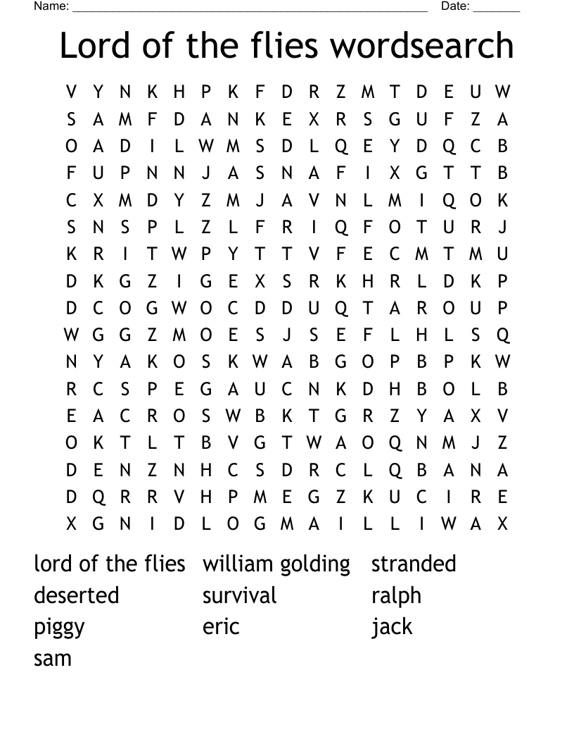 Lord of the flies wordsearch