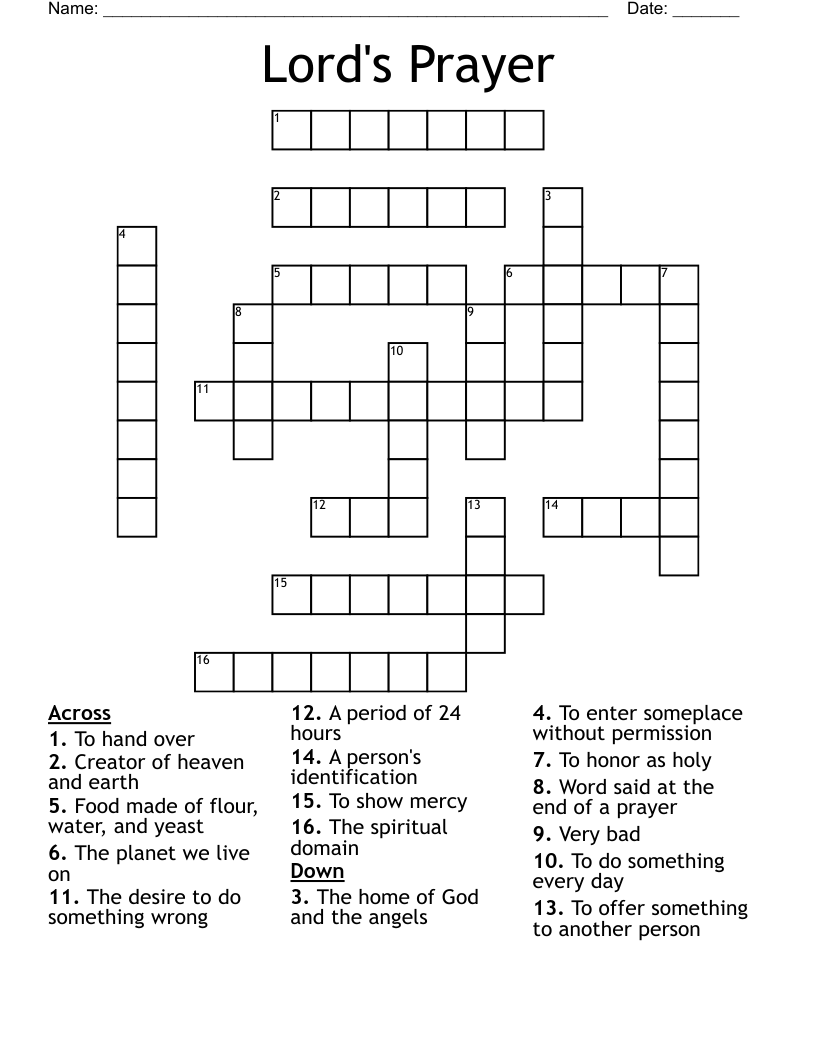 Lord's Prayer Crossword