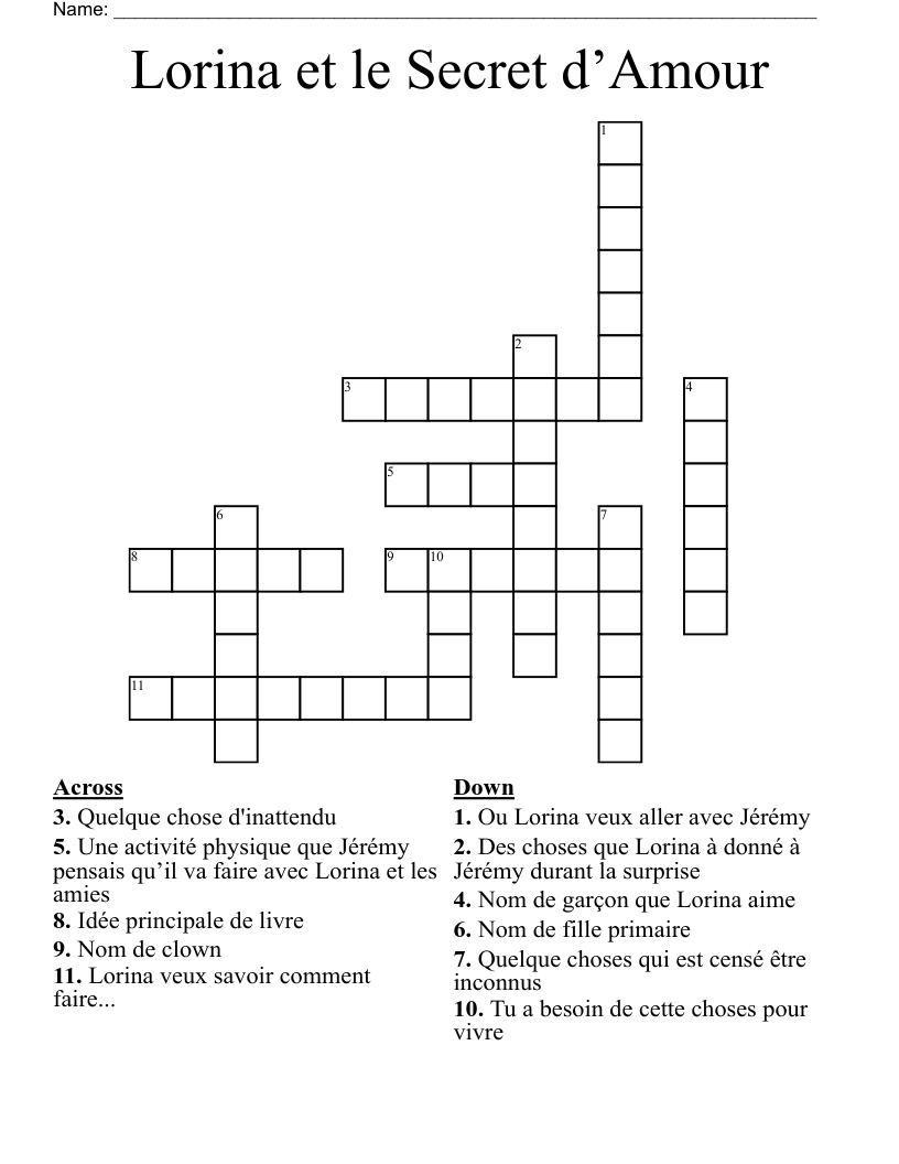 Lorina et le Secret d’Amour Crossword
