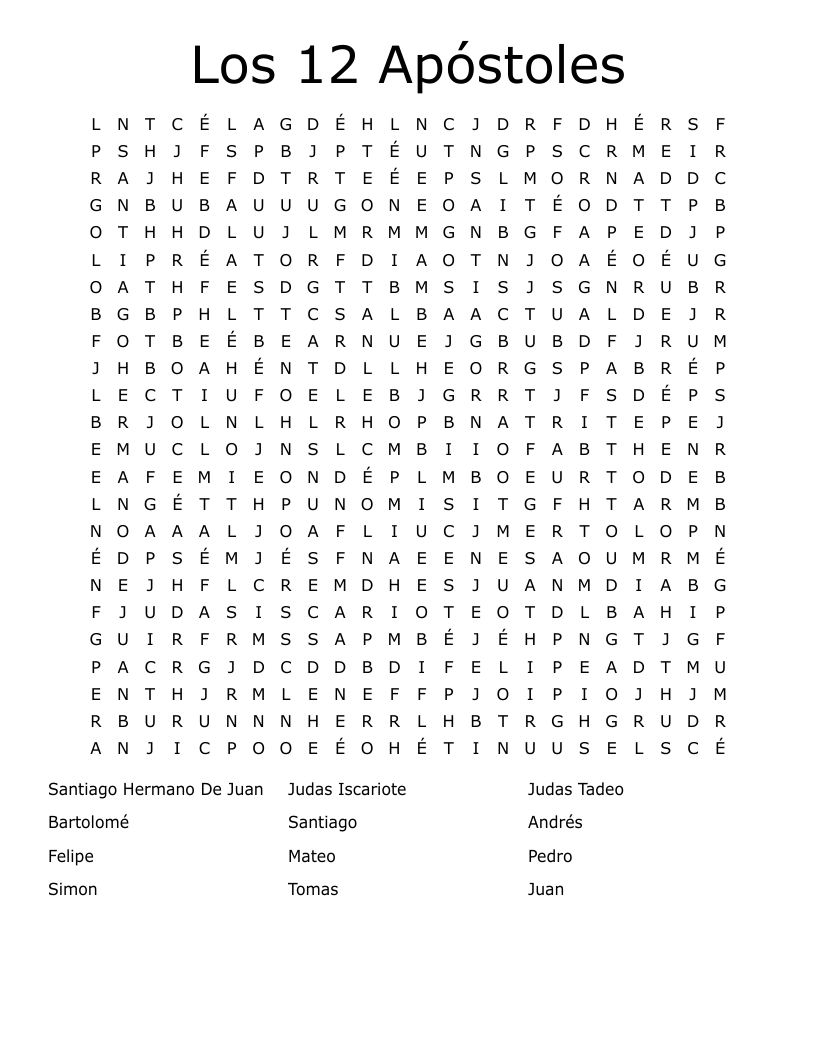 Los 12 Apóstoles  Word Search