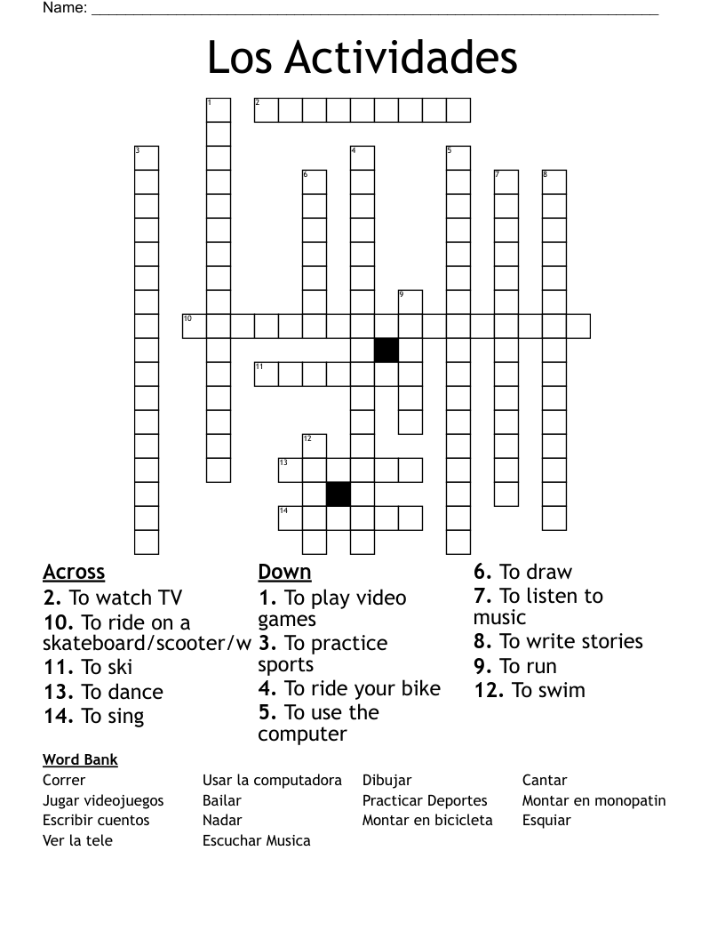 Los Actividades Crossword