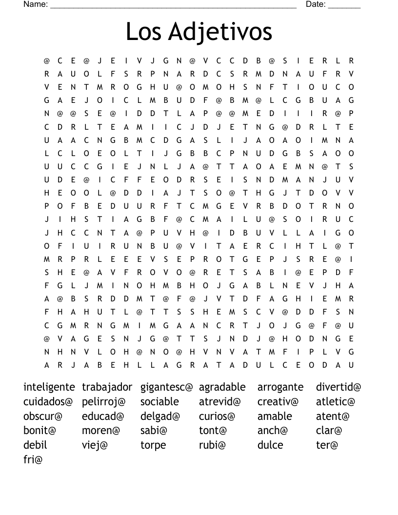 Los Adjetivos Word Search