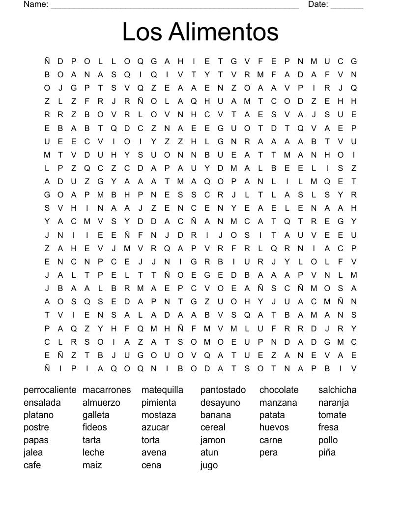 Los Alimentos  Word Search