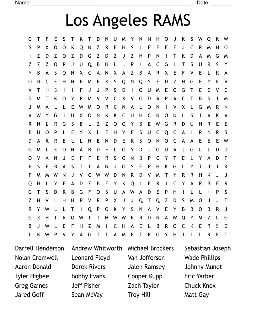 Los Angeles RAMS Word Search
