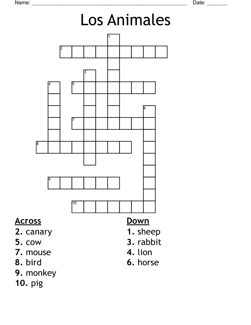 Los Animales Crossword