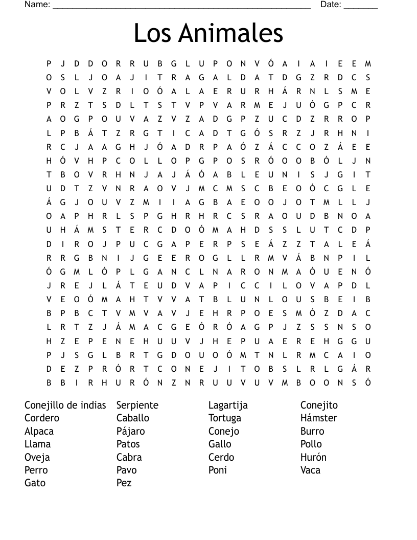 Los Animales Word Search