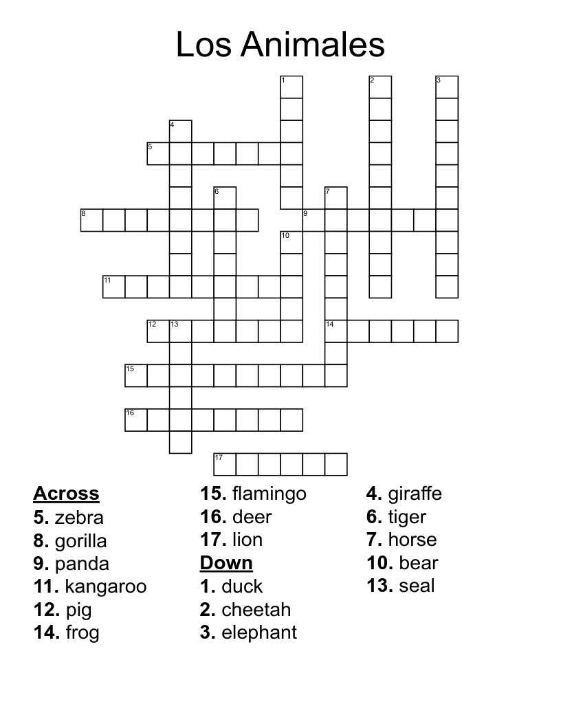 Los Animales Crossword