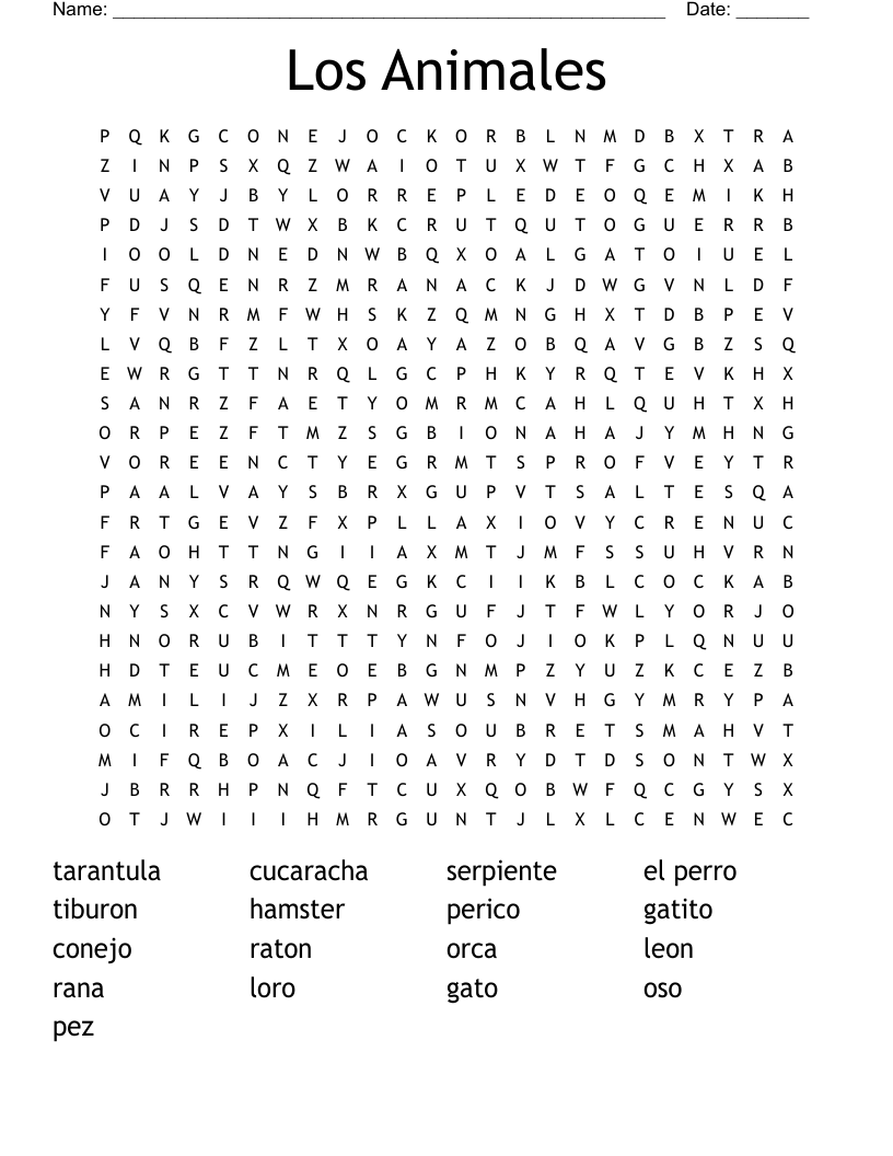 Los Animales Word Search