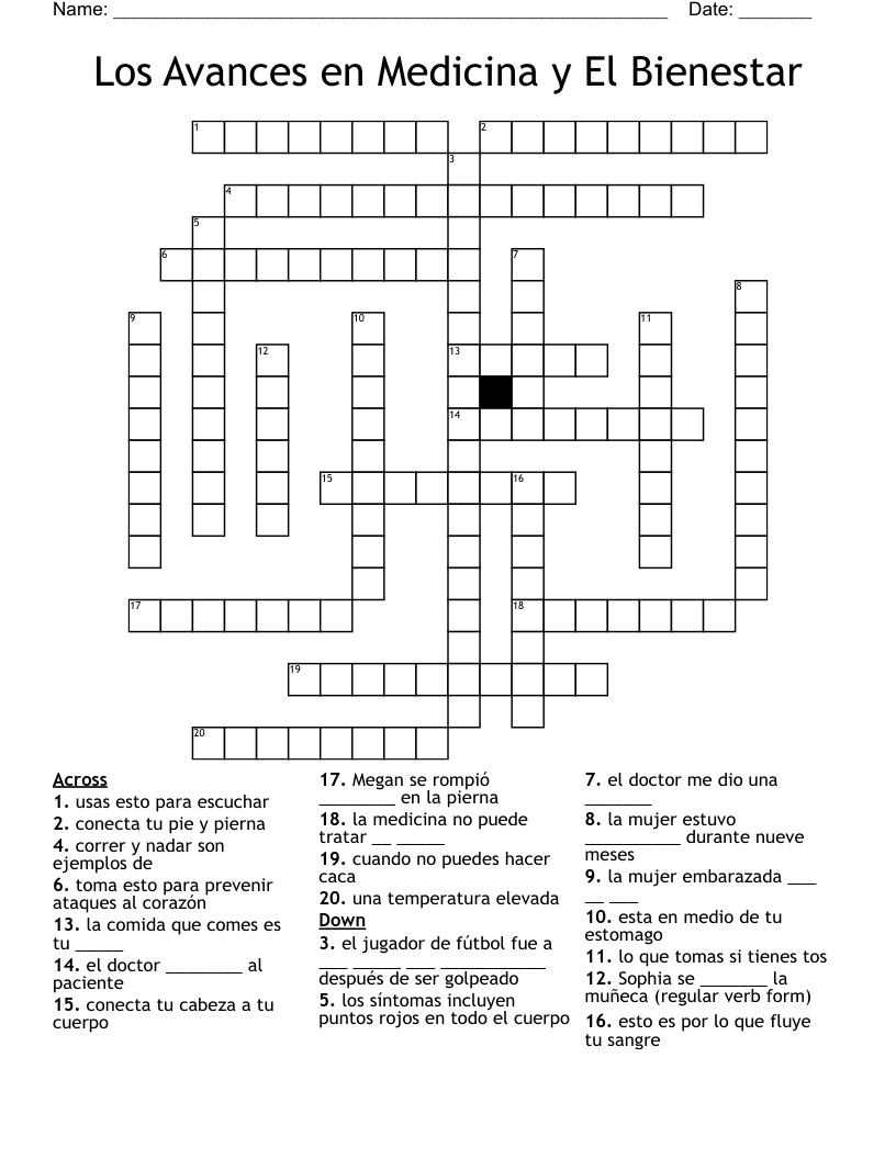 Los Avances en Medicina y El Bienestar Crossword