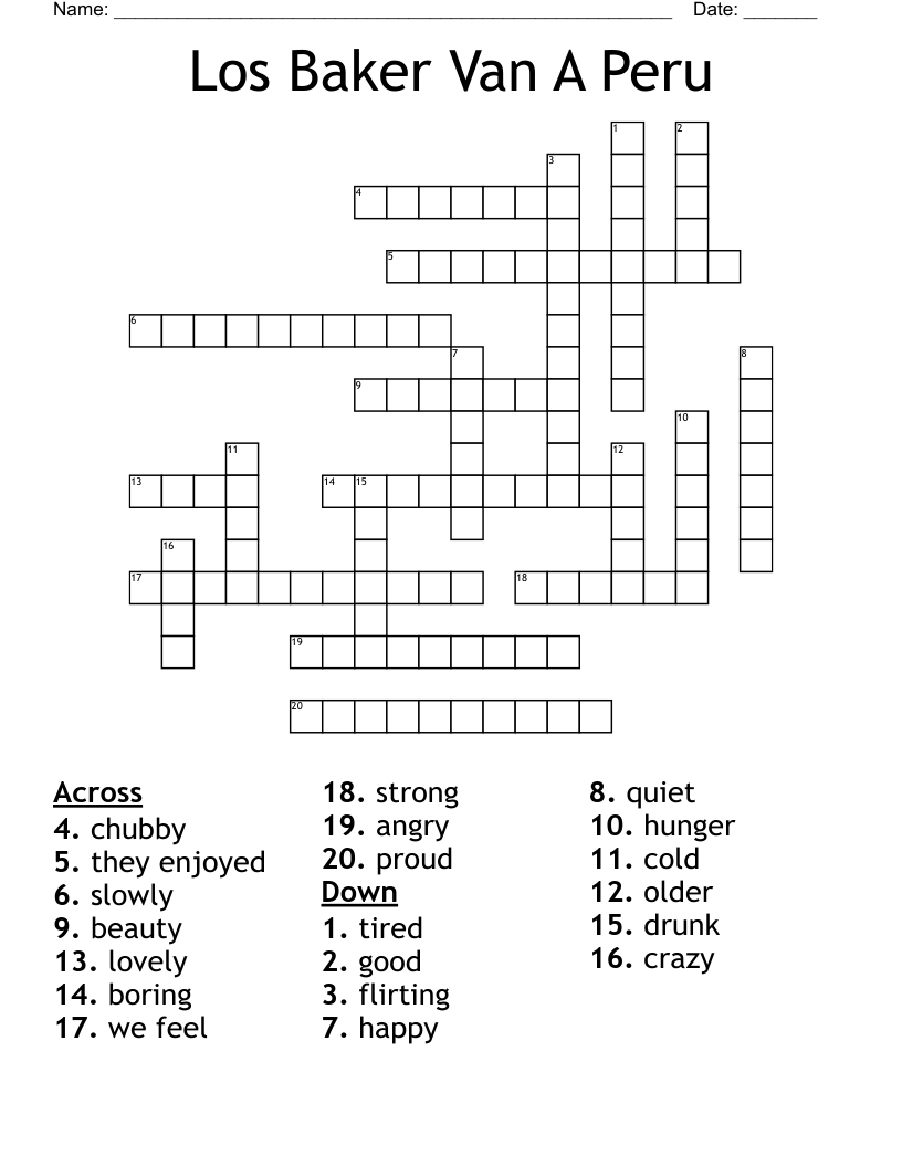Los Baker Van A Peru Crossword