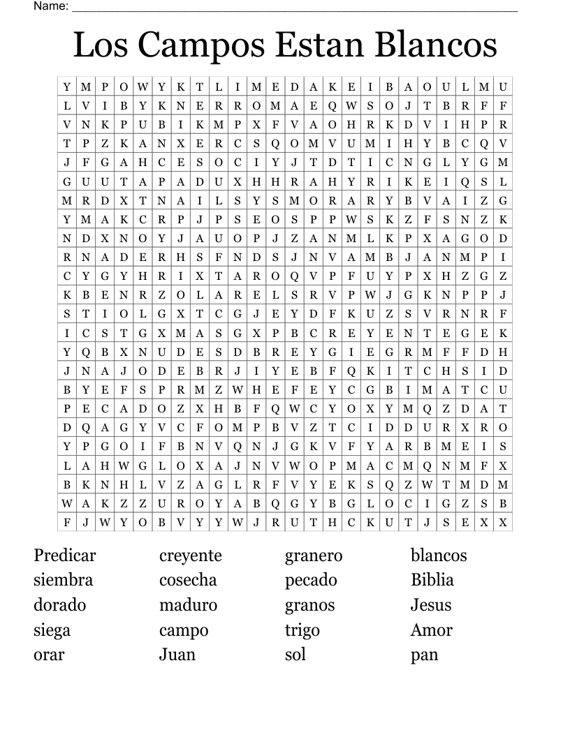 Los Campos Estan  Blancos Word Search