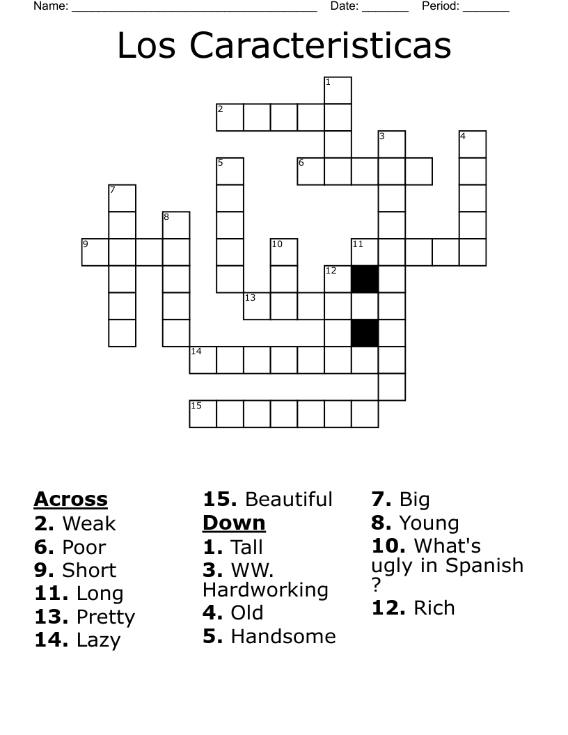 Los Caracteristicas Crossword