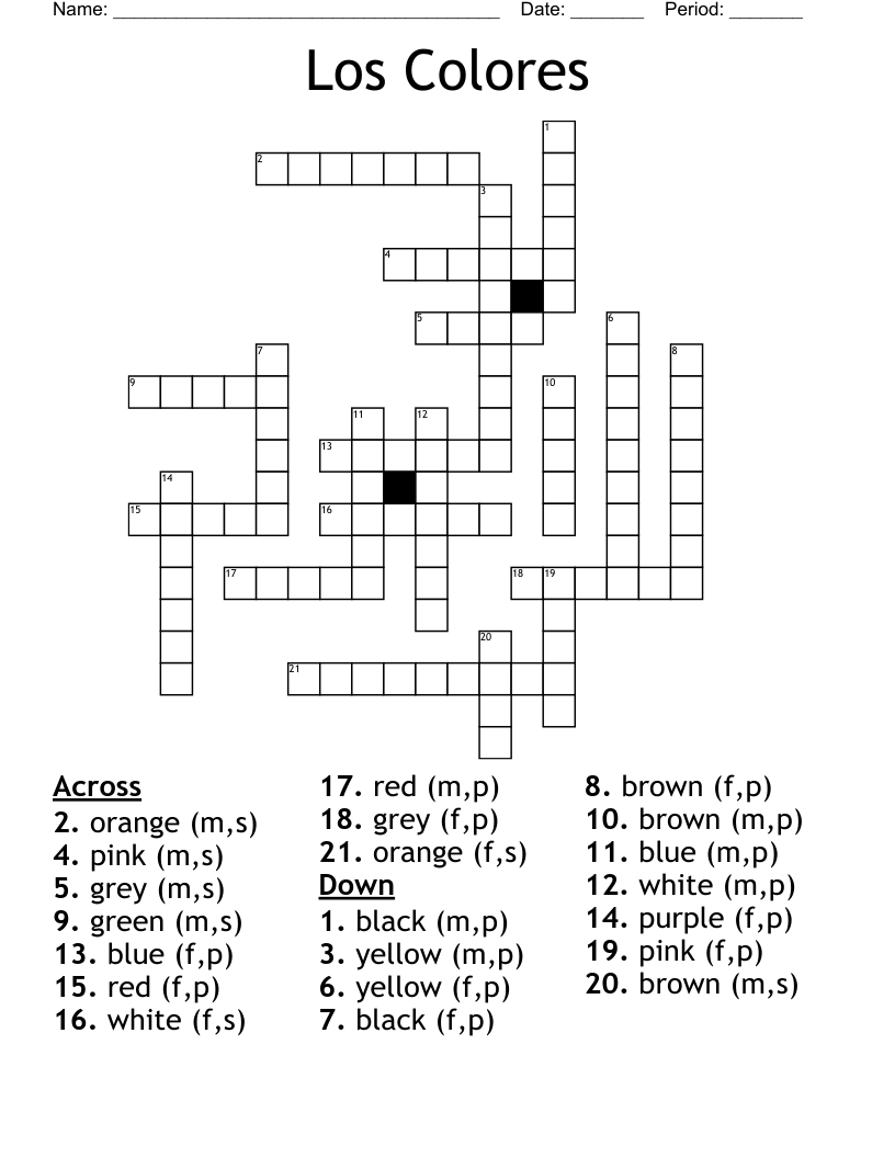 Los Colores Crossword