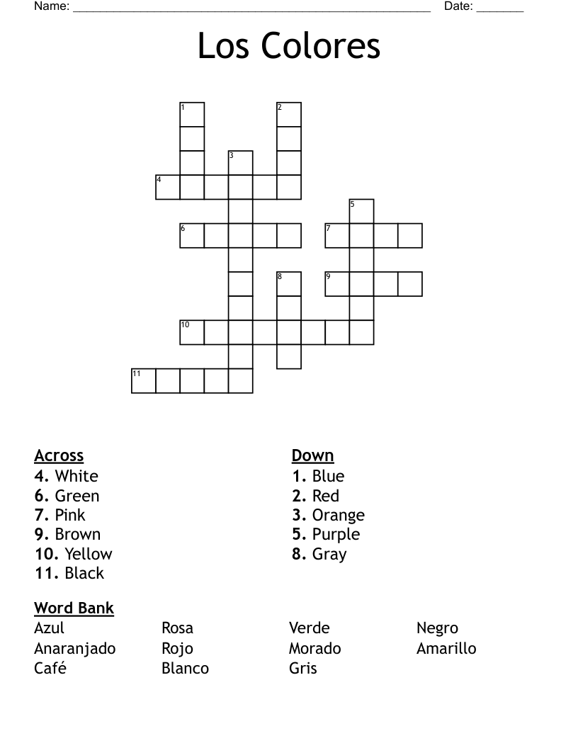 Los Colores Crossword