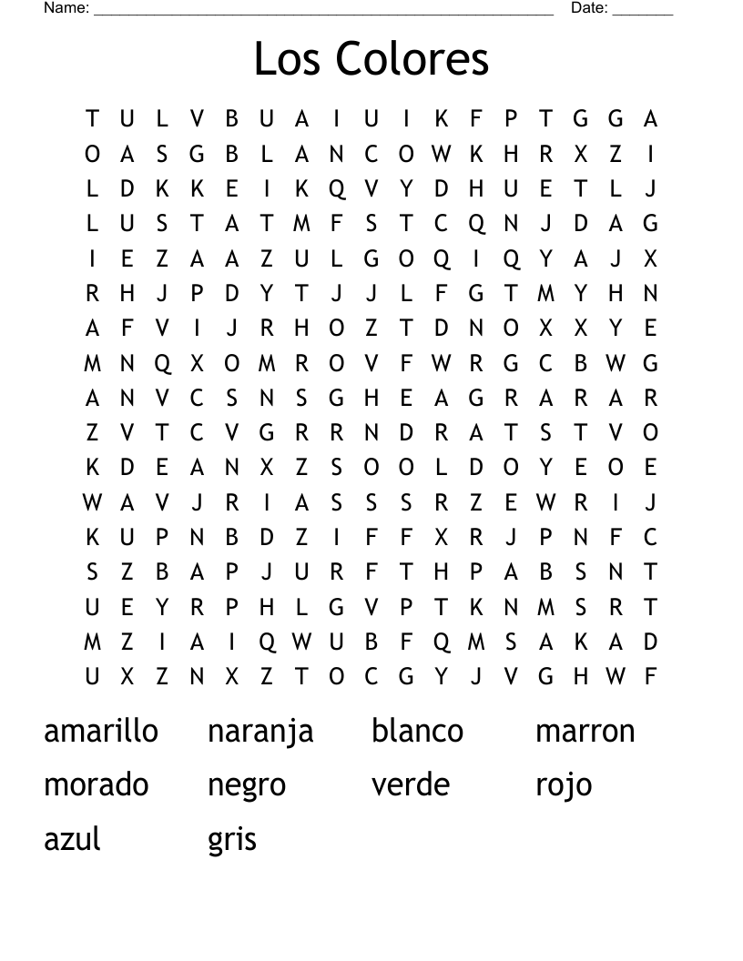 Los Colores Word Search