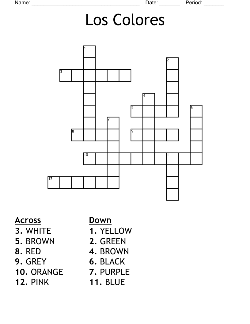Los Colores Crossword