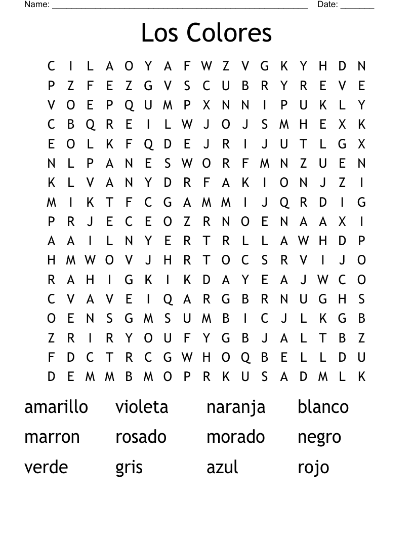Los Colores Word Search