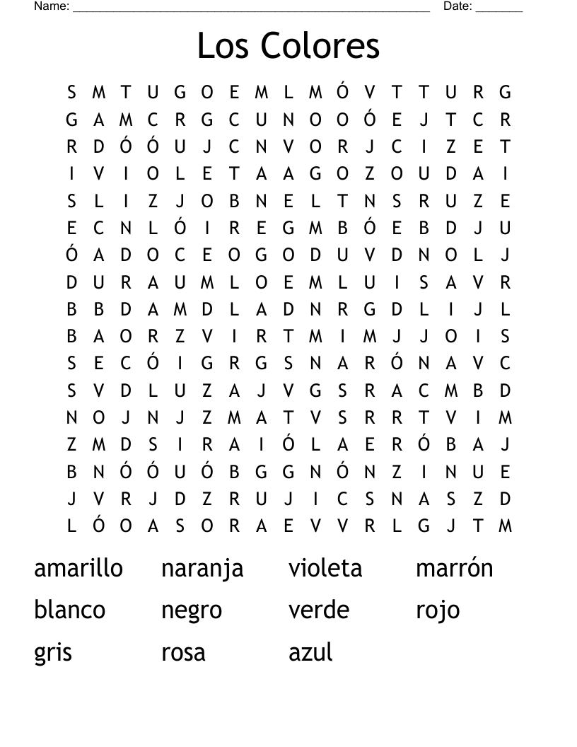 Los Colores Word Search