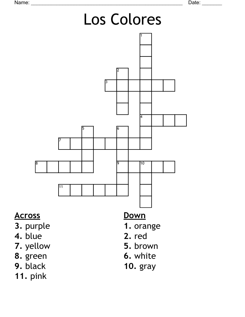 Los Colores Crossword