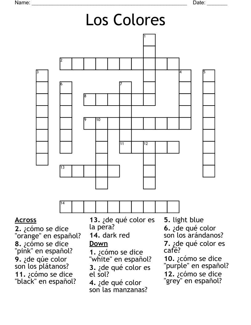 Los Colores  Crossword