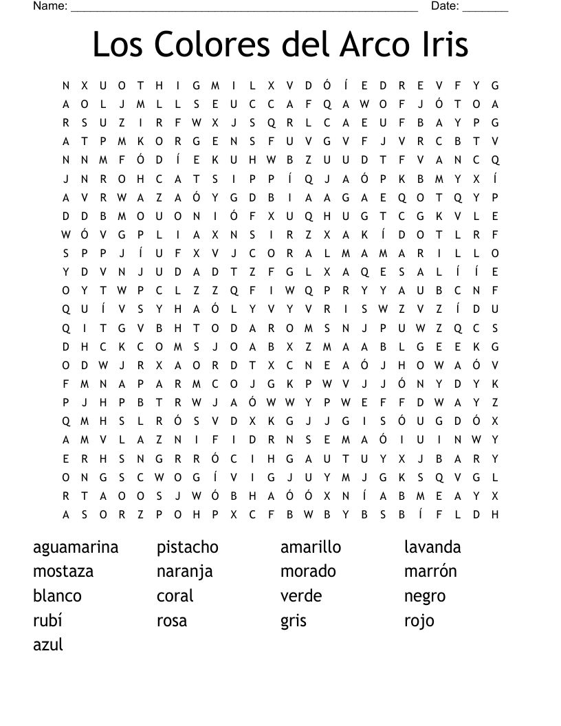 Los Colores del Arco Iris Word Search