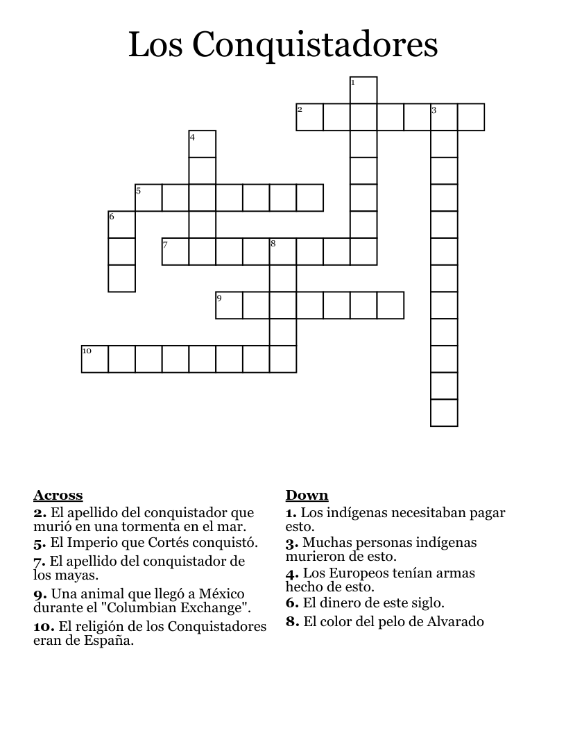 Los Conquistadores Crossword