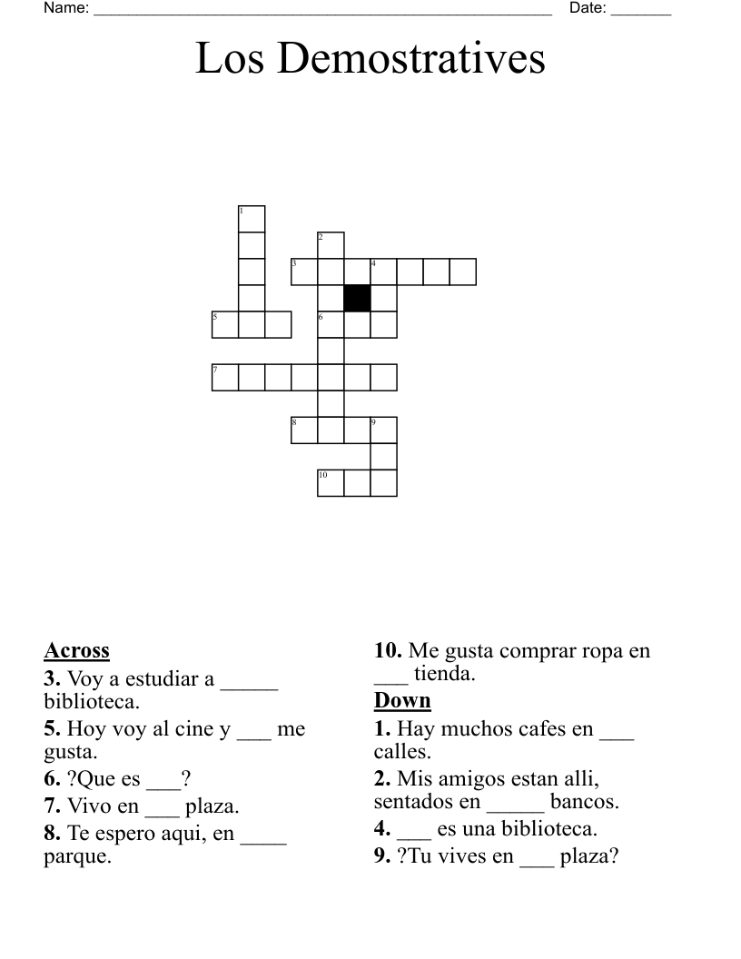 Los Demostratives Crossword