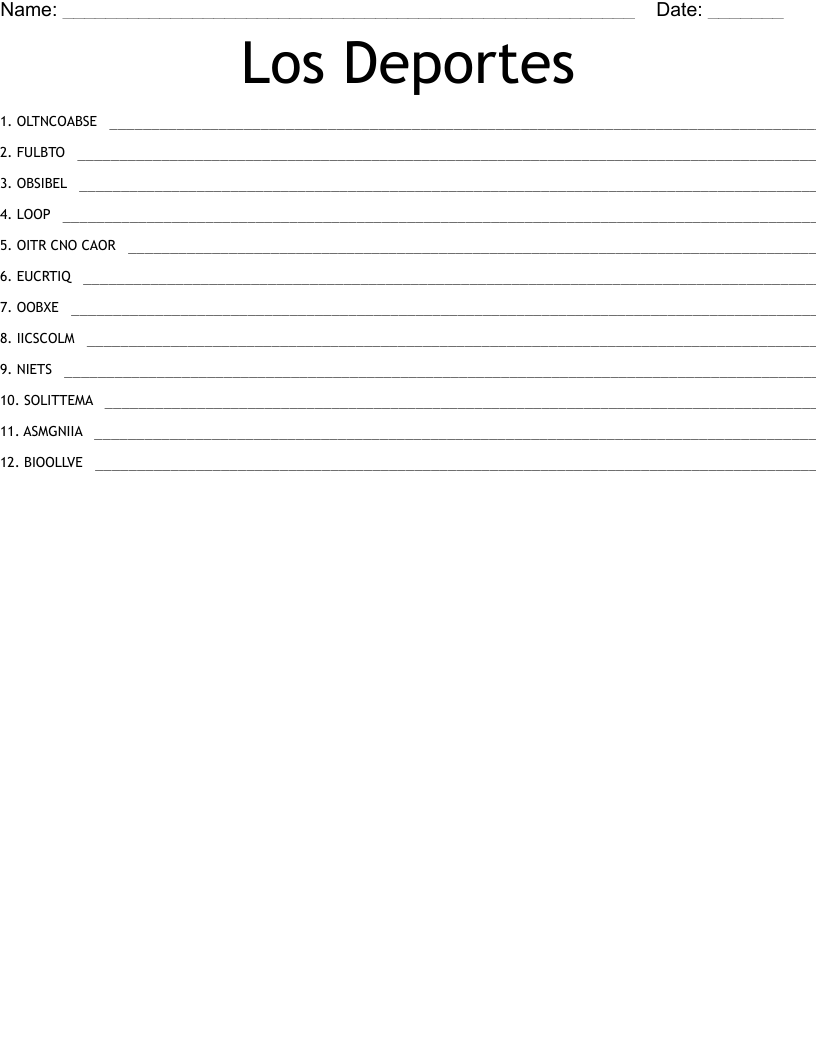 Los Deportes Word Scramble