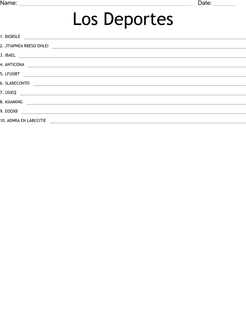 Los Deportes Word Scramble