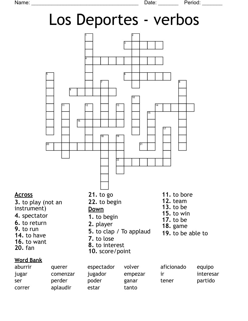 Los Deportes - verbos Crossword