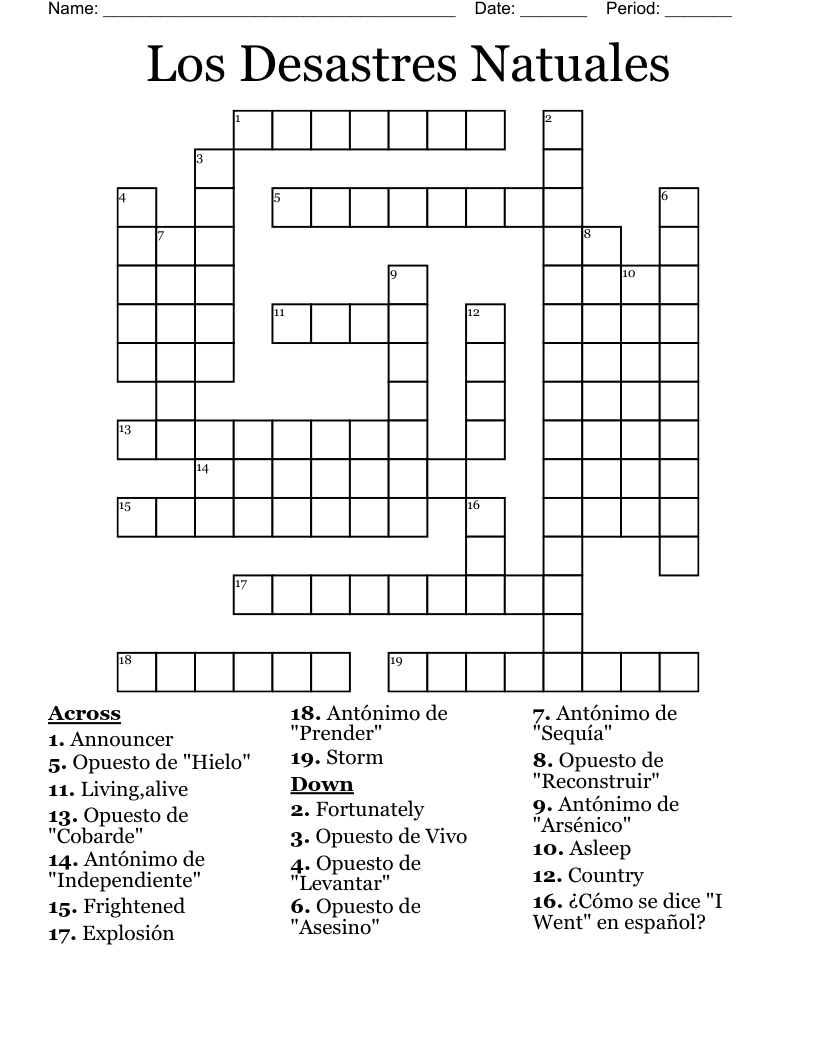 Los Desastres Natuales Crossword