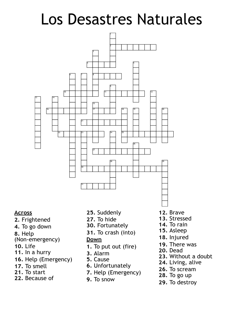 Los Desastres Naturales Crossword