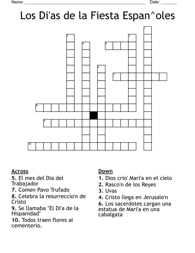 Los Di'as de la Fiesta Espan^oles Crossword