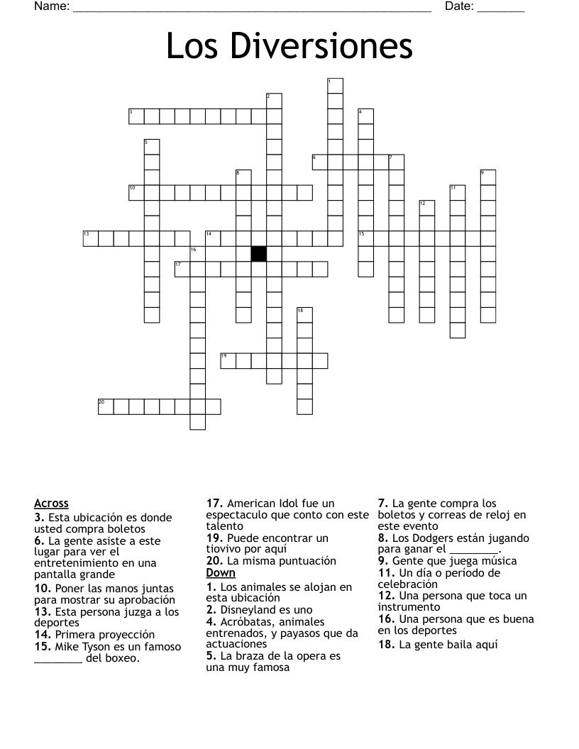 Los Diversiones Crossword