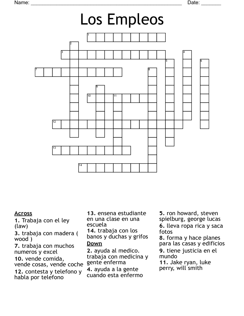 Los Empleos Crossword