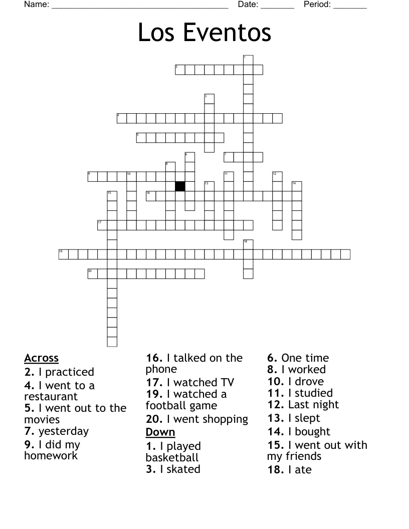 Los Eventos Crossword
