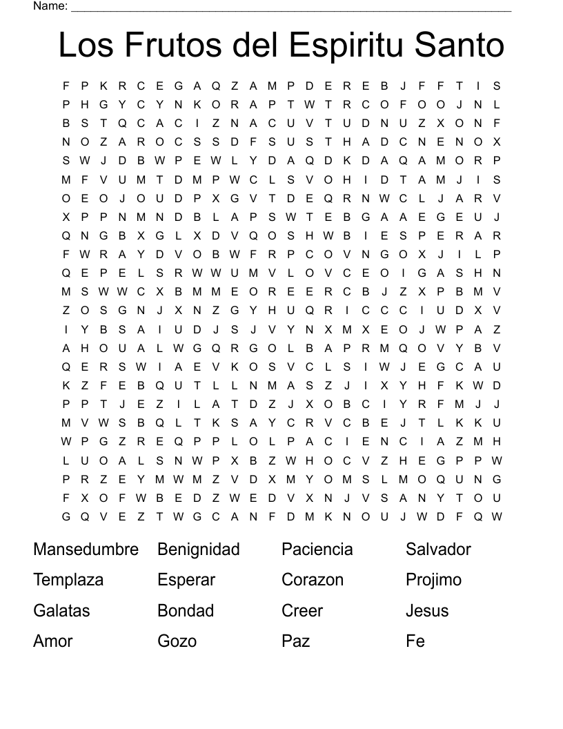 Los Frutos del Espiritu Santo Word Search