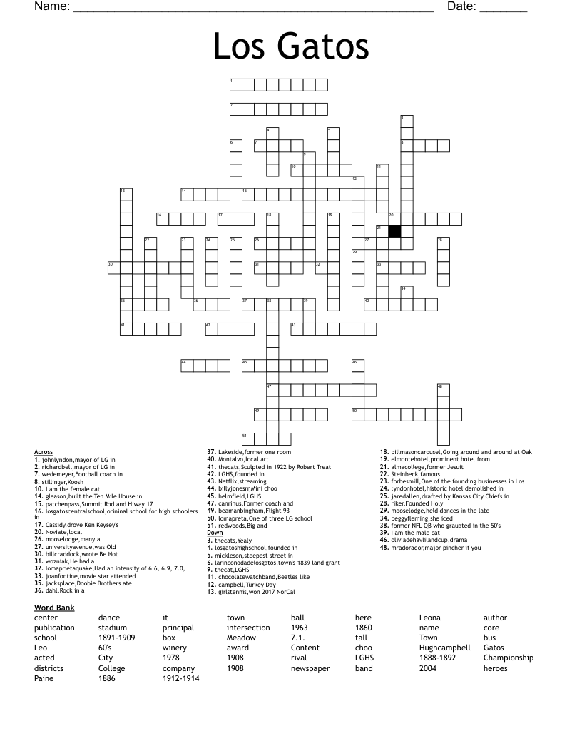 Los Gatos Crossword