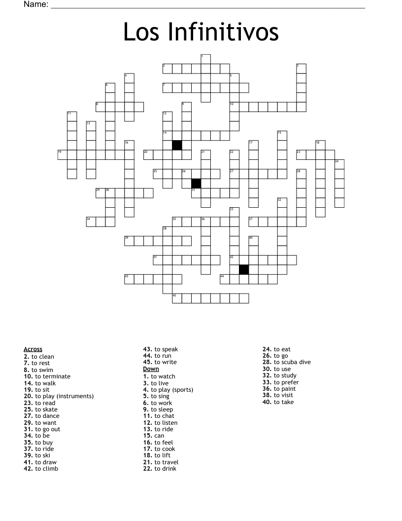 Los Infinitivos Crossword