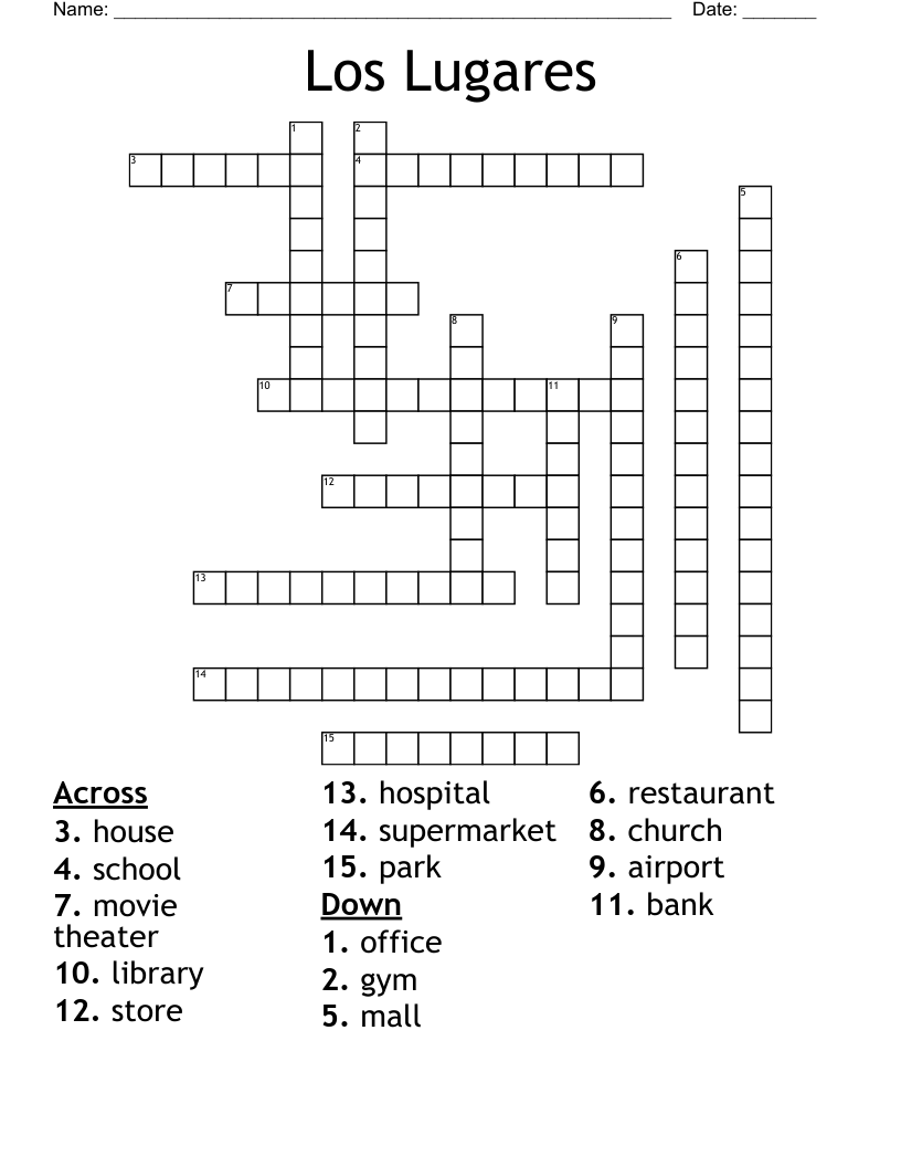 Los Lugares Crossword