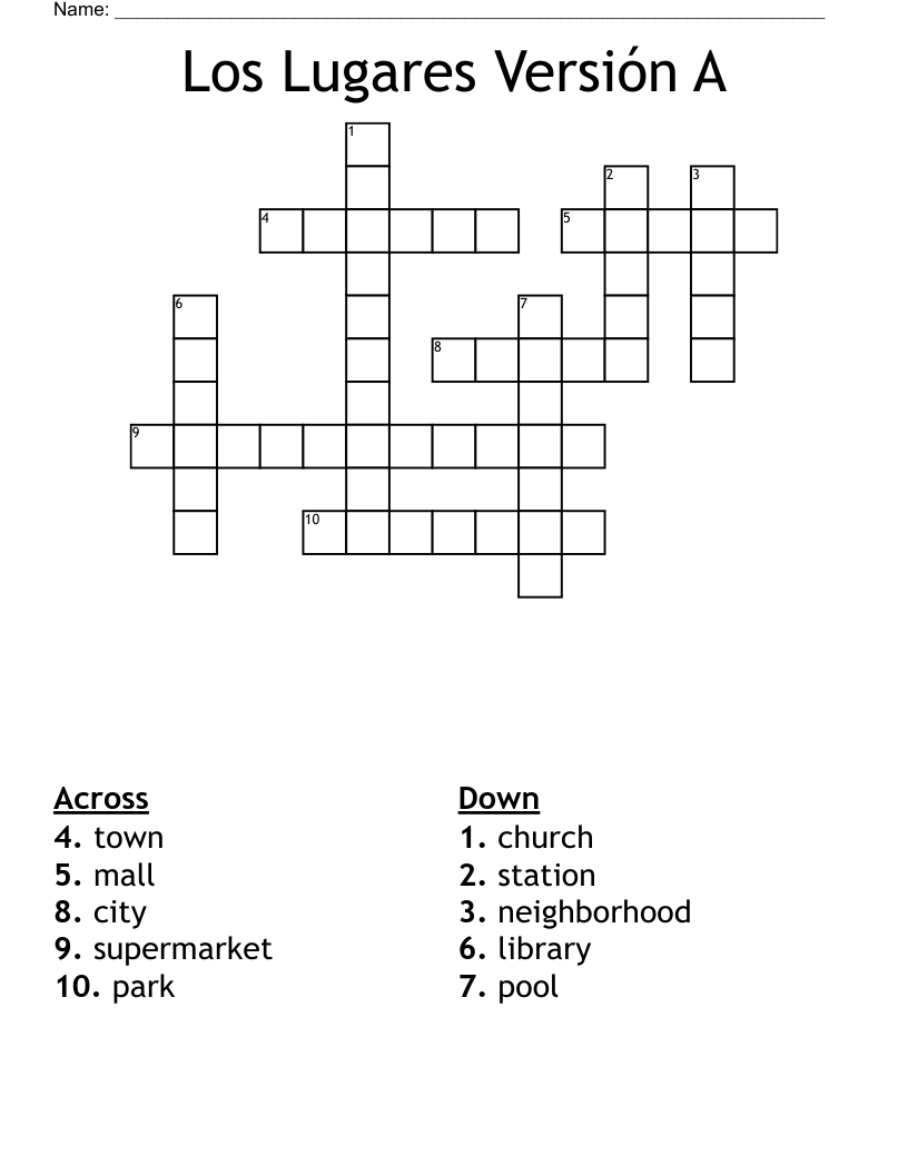 Los Lugares Versión A Crossword