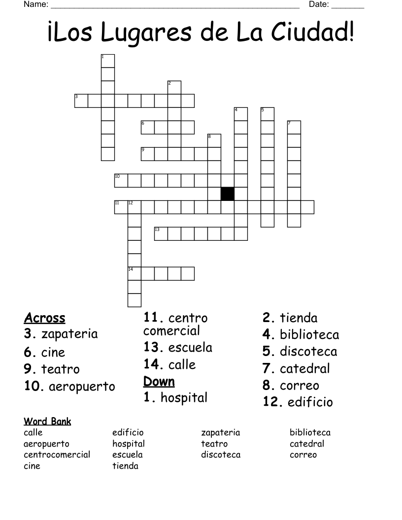¡Los Lugares de La Ciudad! Crossword