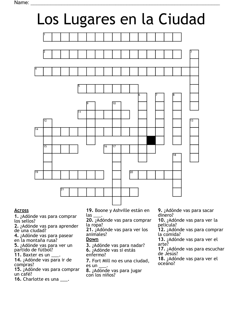 Los Lugares en la Ciudad Crossword