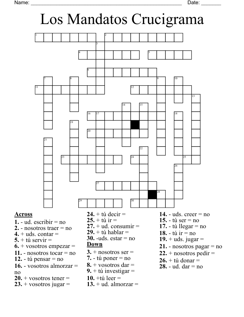 Los Mandatos Crucigrama Crossword