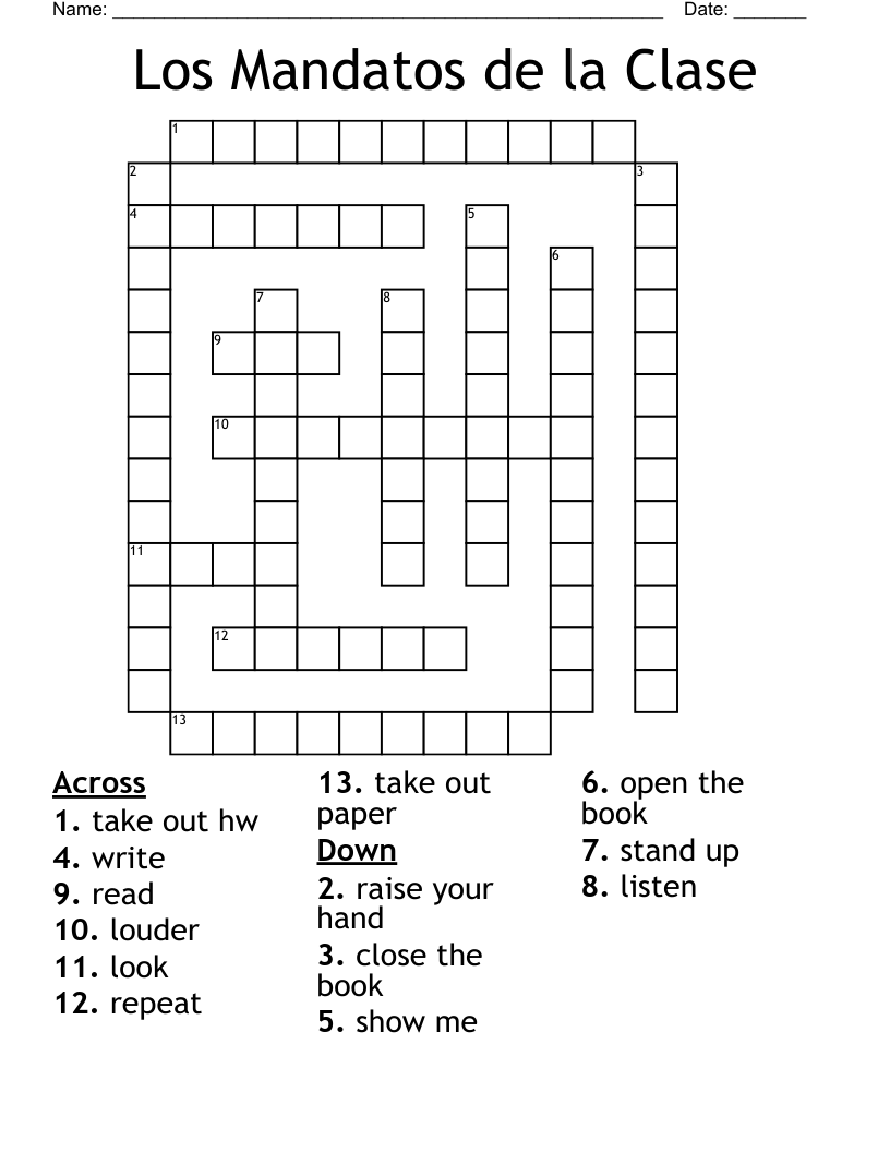 Los Mandatos de la Clase Crossword