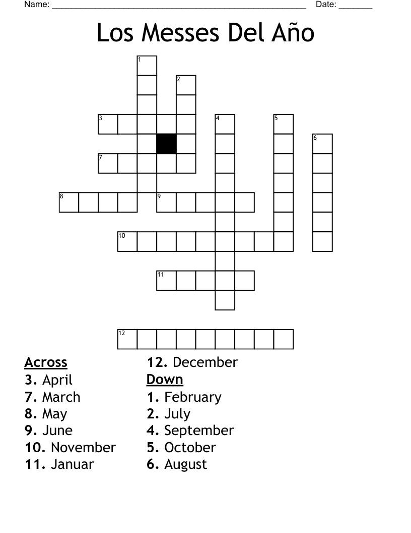 Los Messes Del Año Crossword