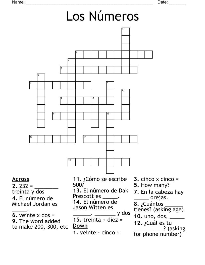 Los Números Crossword